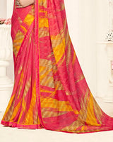Vishal Prints Mandy Pink Printed Fancy Chiffon Saree With Fancy Border