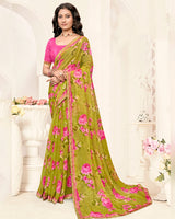 Vishal Prints Ginger Brown Printed Fancy Chiffon Saree With Fancy Border