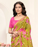 Vishal Prints Ginger Brown Printed Fancy Chiffon Saree With Fancy Border