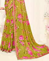 Vishal Prints Ginger Brown Printed Fancy Chiffon Saree With Fancy Border