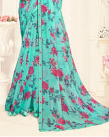 Vishal Prints Light Teal Green Printed Fancy Chiffon Saree With Fancy Border