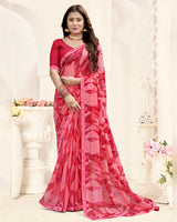 Vishal Prints Salmon Pink Printed Fancy Chiffon Saree With Fancy Border