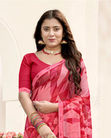 Vishal Prints Salmon Pink Printed Fancy Chiffon Saree With Fancy Border