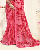 Vishal Prints Salmon Pink Printed Fancy Chiffon Saree With Fancy Border