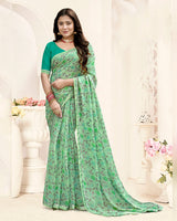 Vishal Prints Light Pastel Green Printed Fancy Chiffon Saree With Fancy Border
