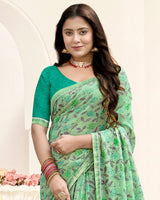 Vishal Prints Light Pastel Green Printed Fancy Chiffon Saree With Fancy Border