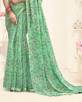 Vishal Prints Light Pastel Green Printed Fancy Chiffon Saree With Fancy Border