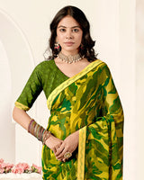 Vishal Prints Burnt Yellow Printed Fancy Chiffon Saree With Fancy Border