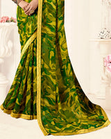 Vishal Prints Burnt Yellow Printed Fancy Chiffon Saree With Fancy Border