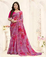 Vishal Prints Dusty Rose Pink Printed Fancy Chiffon Saree With Fancy Border