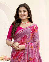 Vishal Prints Dusty Rose Pink Printed Fancy Chiffon Saree With Fancy Border