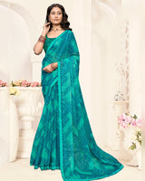 Vishal Prints Teal Green Printed Fancy Chiffon Saree With Fancy Border