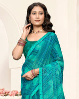 Vishal Prints Teal Green Printed Fancy Chiffon Saree With Fancy Border