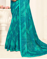 Vishal Prints Teal Green Printed Fancy Chiffon Saree With Fancy Border