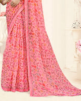 Vishal Prints Flamingo Pink Printed Fancy Chiffon Saree With Fancy Border