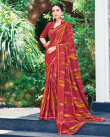 Vishal Prints Dark Red Printed Fancy Chiffon Saree With Border