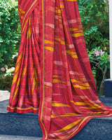 Vishal Prints Dark Red Printed Fancy Chiffon Saree With Border