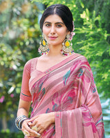 Vishal Prints Dusty Pink Printed Fancy Chiffon Saree With Border