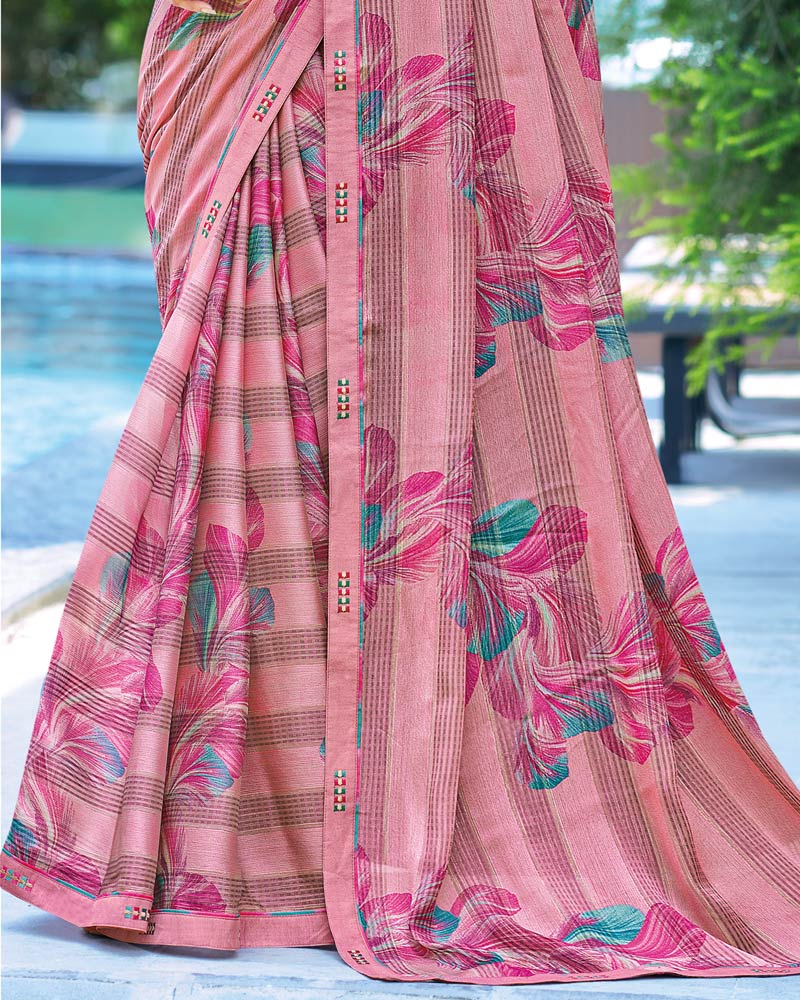Vishal Prints Dusty Pink Printed Fancy Chiffon Saree With Border