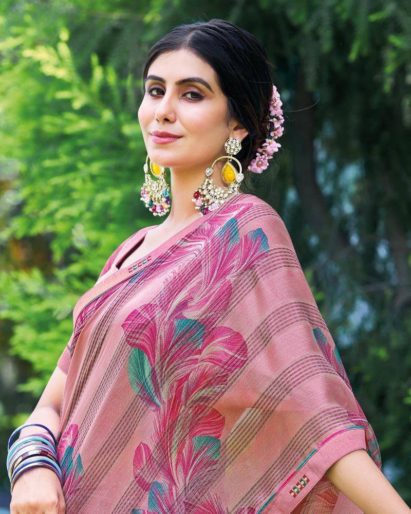 Vishal Prints Dusty Pink Printed Fancy Chiffon Saree With Border