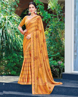 Vishal Prints Rajah Orange Printed Fancy Chiffon Saree With Border