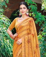 Vishal Prints Rajah Orange Printed Fancy Chiffon Saree With Border