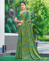 Vishal Prints Olive Green Printed Fancy Chiffon Saree With Border