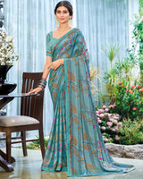 Vishal Prints Pastel Teal Green Printed Fancy Chiffon Saree With Border