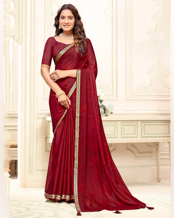 Vishal Prints Paprika Red Printed Criva Crepe Saree With Weaved Viscose Patta
