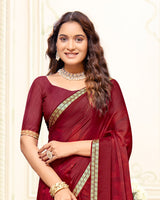 Vishal Prints Paprika Red Printed Criva Crepe Saree With Weaved Viscose Patta