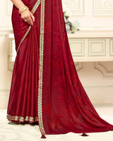 Vishal Prints Paprika Red Printed Criva Crepe Saree With Weaved Viscose Patta