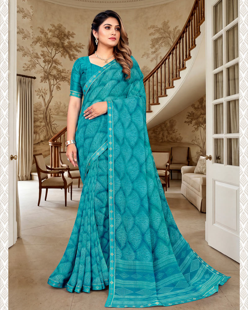 Vishal Prints Eastern Blue Printed Georgette Saree With Fancy Border