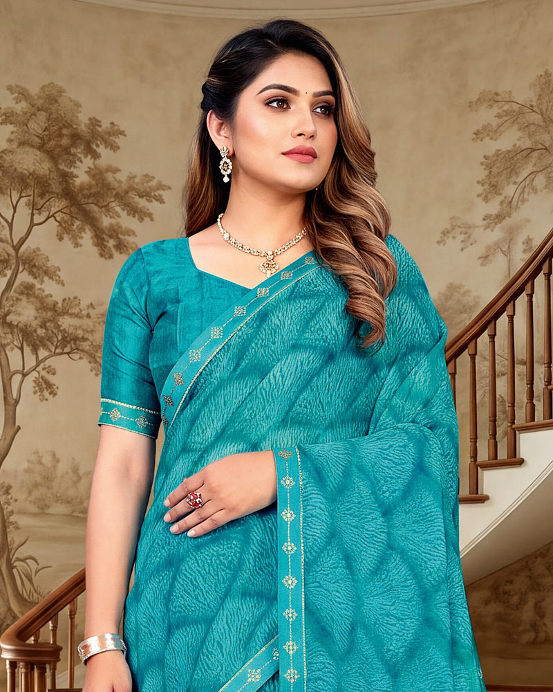 Vishal Prints Eastern Blue Printed Georgette Saree With Fancy Border