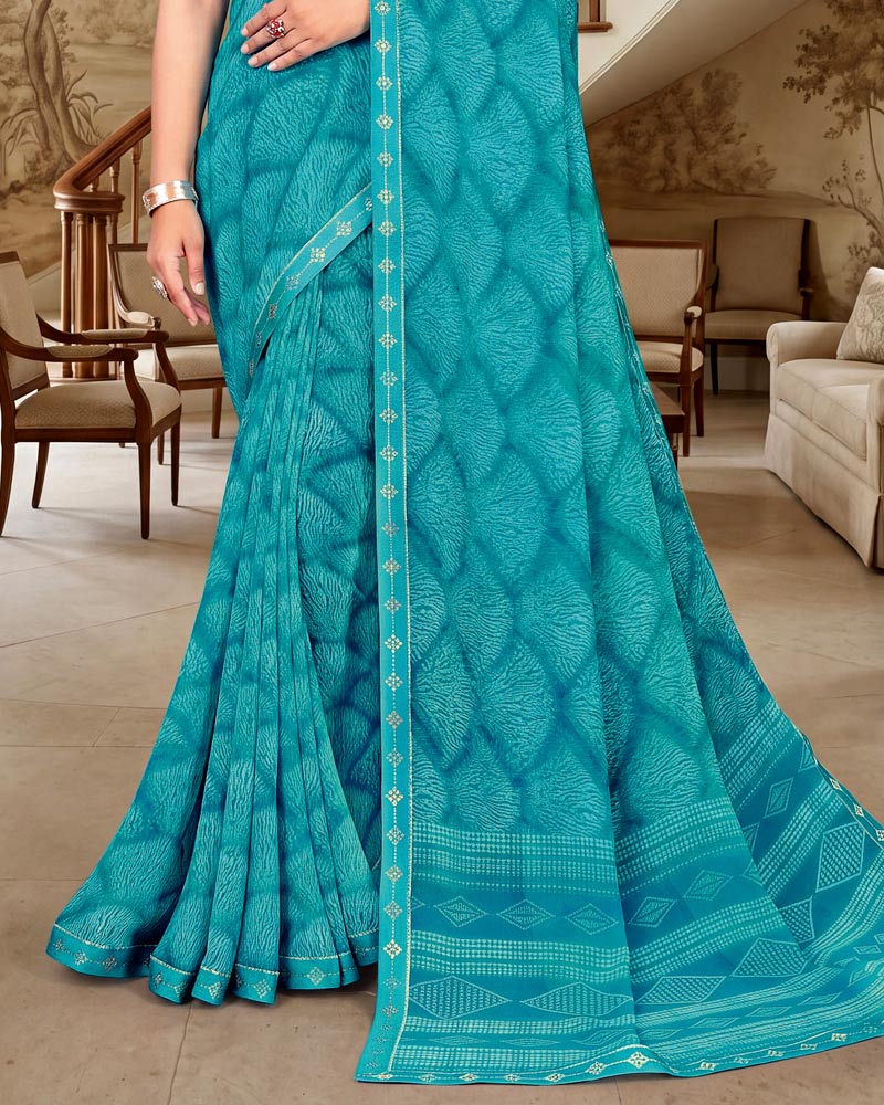 Vishal Prints Eastern Blue Printed Georgette Saree With Fancy Border