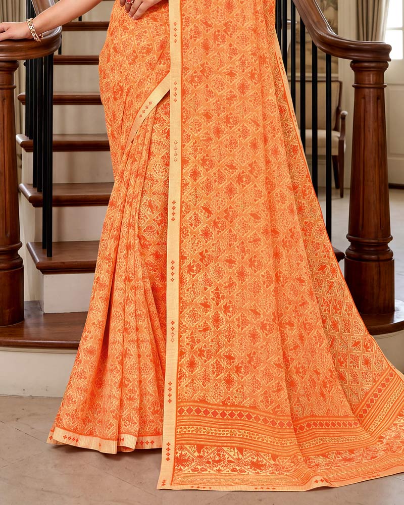 Vishal Prints Pastel Orange Printed Georgette Saree With Fancy Border