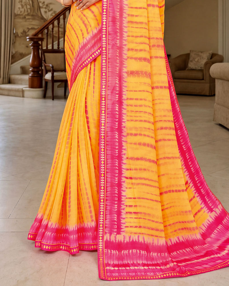Vishal Prints Sunglow Yellow Printed Georgette Saree With Fancy Border