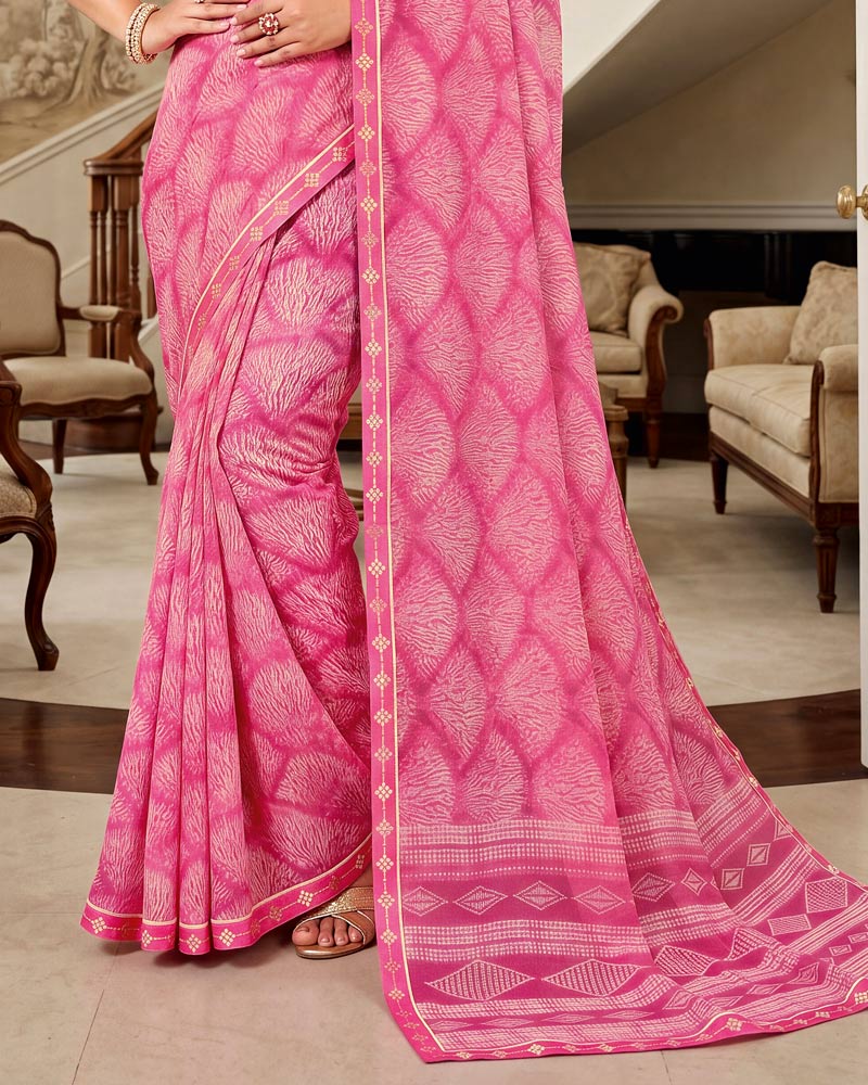 Vishal Prints French Rose Pink Printed Georgette Saree With Fancy Border
