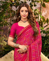 Vishal Prints Kamal Pink Printed Georgette Saree With Weaved Satin Patta And Fancy Border