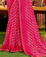 Vishal Prints Rani Pink Printed Georgette Saree With Weaved Satin Patta And Fancy Border