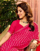 Vishal Prints Rani Pink Printed Georgette Saree With Weaved Satin Patta And Fancy Border