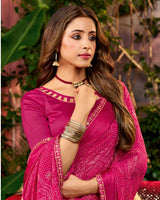 Vishal Prints Gulabi Pink Printed Georgette Saree With Weaved Satin Patta And Fancy Border