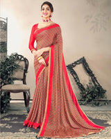 Vishal Prints Light Red And Printed Criva Crepe Saree With Fancy Border