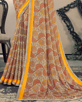 Vishal Prints Beige Printed Criva Crepe Saree With Fancy Border