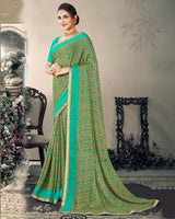 Vishal Prints Green Printed Criva Crepe Saree With Fancy Border