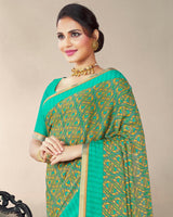 Vishal Prints Green Printed Criva Crepe Saree With Fancy Border