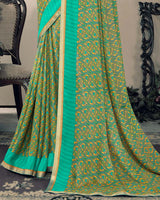 Vishal Prints Green Printed Criva Crepe Saree With Fancy Border