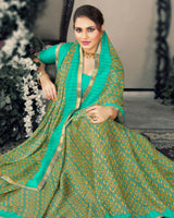 Vishal Prints Green Printed Criva Crepe Saree With Fancy Border