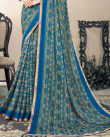 Vishal Prints Blue Printed Criva Crepe Saree With Fancy Border