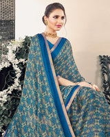 Vishal Prints Blue Printed Criva Crepe Saree With Fancy Border