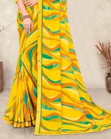 Vishal Prints Yellow Printed Georgette Saree With Fancy Border